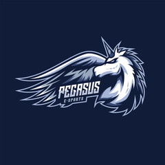 holy pegasus esports logo design. illustration of holy pegasus mascot design.