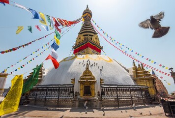 Swayambhunath stupa on a clear day in Kathmandu, Nepal also known as bodhnath temple