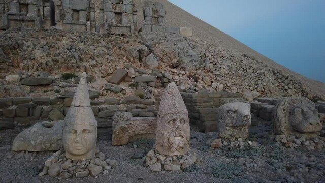 Nemrut is a 2,134-metre-high mountain in southeastern Turkey, notable for the summit where a number of large statues are erected around what is assumed to be a royal tomb.