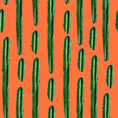 Vertical cacti desert watercolor seamless pattern. Template for decorating designs and illustrations.