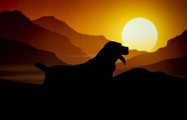 Silhouettes of animal on golden cloudy sunset background. African wildlife background. Beauty in color and freedom.