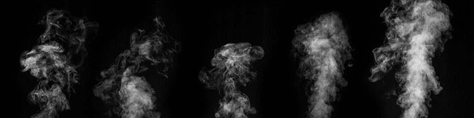 Set of fog or smoke on a black background. Abstract background, design element