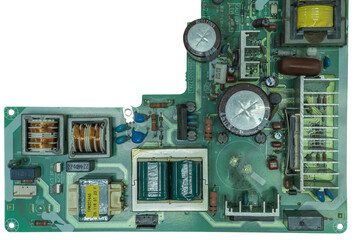 Modern LCD TV power supply board. Isolated on a white background