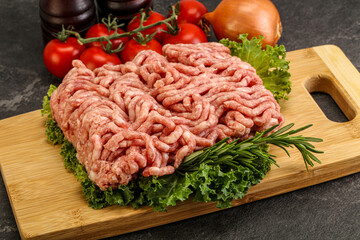 Raw pork minced meat over board