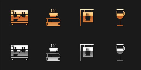 Set Coffee machine, cup and book, Street signboard coffee and Irish icon. Vector