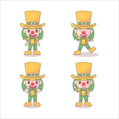 Set of happy clown cute character with many gesture expressions Premium Vector
