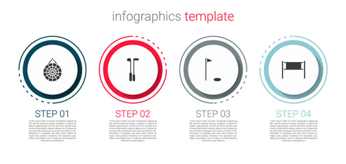 Set Classic dart board, Golf club, flag and Volleyball net. Business infographic template. Vector