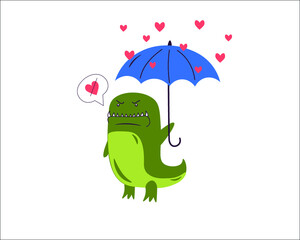 A cute monster with umbrella