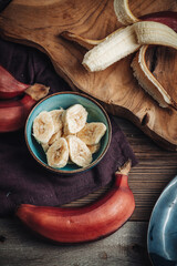 Fresh raw red bananas from South America