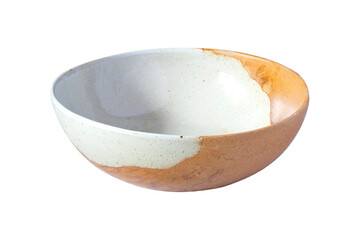 Empty brown handmade Japanese style ceramic bowl isolated on white background with clipping path, side view.