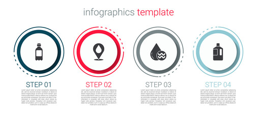 Set Bottle of water, Water drop with location, Recycle clean aqua and Big bottle. Business infographic template. Vector