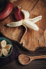 Fresh raw red bananas from South America