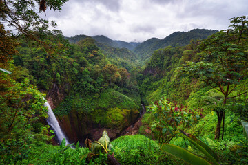 Catarata del Toro waterfall with surrounding mountains in Costa Rica