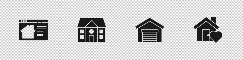 Set Online real estate house, House, Garage and with heart shape icon. Vector