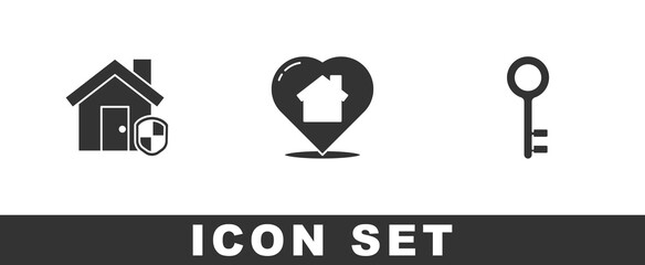 Set House under protection, with heart shape and key icon. Vector