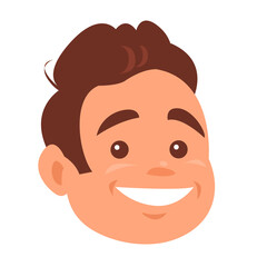 Portrait of a cheerful young man with a happy smile. Vector isolated cartoon illustration of head