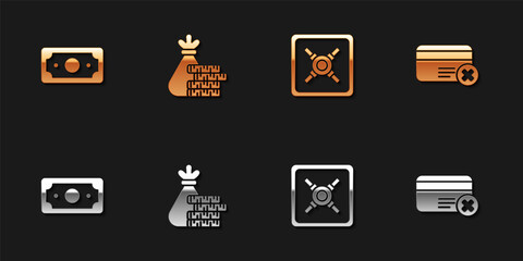 Set Stacks paper money cash, Money bag and coin, Safe and Credit card remove icon. Vector