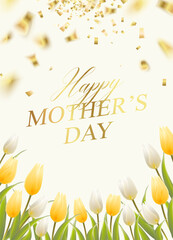 Greeting card Mother's day with line art flowers. Hand drawn flower.