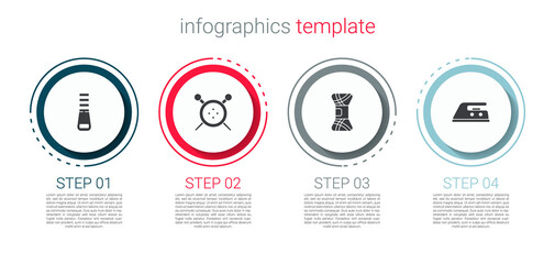 Set Zipper, Sewing button and knitting needles, Yarn and Electric iron. Business infographic template. Vector