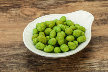 Spicy wasabi peanuts in the bowl