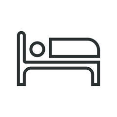 Sleeping icon outline isolated on white background. Dream vector illustration. Bed pictogram.