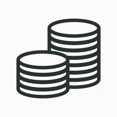 Money outline vector illustration. Stack of coins icon isolated on white background. Stacked cash.