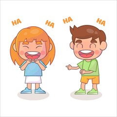 Little boy and little girl laugh together Premium Vector
