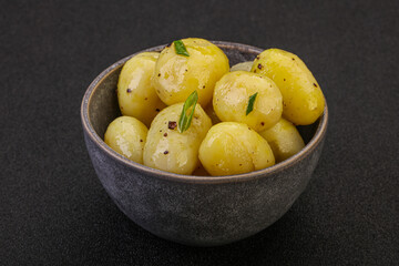 Young boiled potato in the bowl