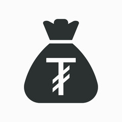 Tugrik icon. Money bag flat icon vector pictogram. Sack with Mongolian tugrik isolated on white background. Mongolian currency symbol.