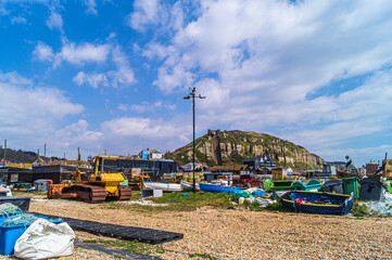 A view of Hastings Fishing Beach and East Hill