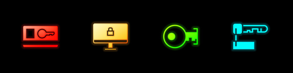 Fototapeta premium Set Key card, Lock on computer monitor, and Marked key icon. Vector