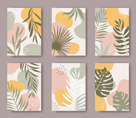 Set of vector cards with abstract ornament and leaves