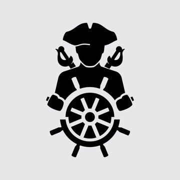 Pirate of a Ship Holding Steering Wheel Vector Icon