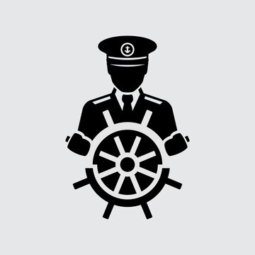 Captain of a Ship Holding Steering Wheel Vector Icon