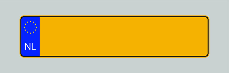 The license plate of the Netherlands. Vehicle registration plates frame vector isolated. Dutch car number plate template.