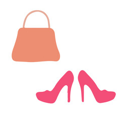 Bag & Ladies Shoe Icon On White Background Flat Illustration Graphic