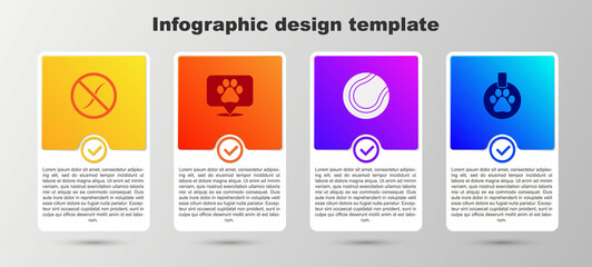 Set Anti worms parasite, Location veterinary, Tennis ball and Collar with name tag. Business infographic template. Vector