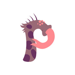 Monster alphabet symbol. Letter P of english alphabet shaped as monster. Children colorful cartoon funny fictional character isolated on white background