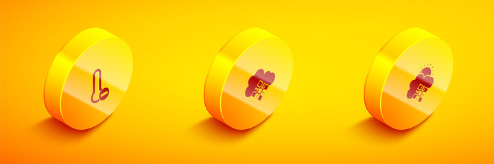 Set Isometric Meteorology thermometer, Cloud with snow and and sun icon. Vector