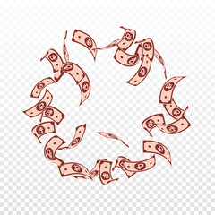 Russian ruble notes falling. Floating RUB bills on