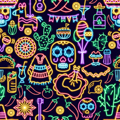 Mexican Holiday Seamless Neon Pattern