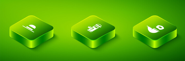 Set Isometric London mail box, Smoking pipe and Elegant women hat icon. Vector