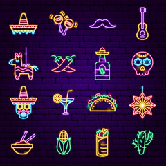 Cinco de Mayo Neon Icons