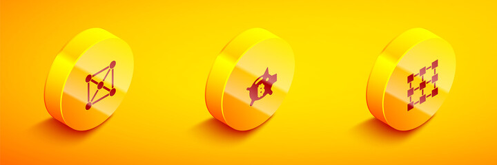 Set Isometric Blockchain technology, Piggy bank bitcoin and icon. Vector