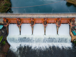 Beautiful Scenery evening aerial view Kiew Lom Dam, Lampang, Thailand, Water management concept
