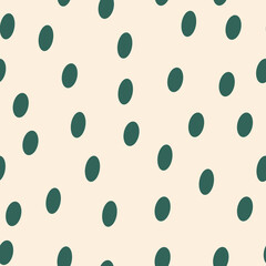 Oval spots. Polka dot fabric. An infinite number of green dots. Seamless pink pastel pattern for textiles, paper, packaging, curtains, pillows, bedspreads, bed linen. Actual colors. Vector graphics.
