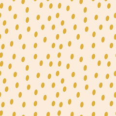 Oval spots. Polka dot fabric. An infinite number of yellow dots. Seamless pink pattern for textiles, paper, packaging, curtains, pillows, bedspreads, bed linen. Actual colors.