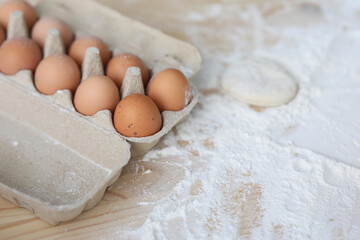 packing eggs and flour on the table