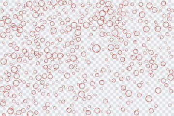 Red air bubbles, oxygen, champagne crystal clear, isolated on a transparent background of modern design. Vector illustration of EPS 10.