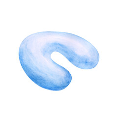 Blue pillow isolated on a white background. Travel pillow for a car or an aircraft. Airy pillow. Hand-drawn pillow for your design.